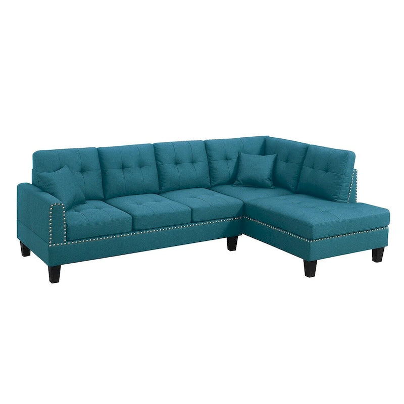 2 Piece Linen-like Fabric Sectional Sofa Set with 2 Accent Pillows