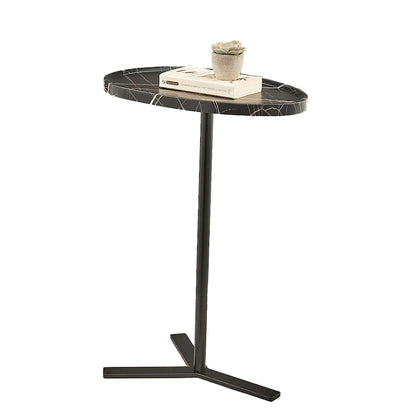 Oval Teardrop Modern Raised Lip Edge Couch-Side Accent C-Table with Crossed Y-Shape Metal Pedestal Leg
