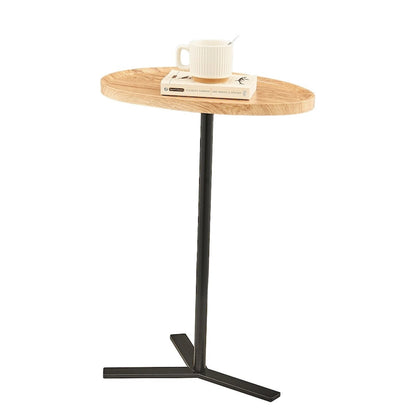 Oval Teardrop Modern Raised Lip Edge Couch-Side Accent C-Table with Crossed Y-Shape Metal Pedestal Leg