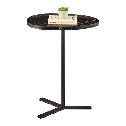 Oval Teardrop Modern Raised Lip Edge Couch-Side Accent C-Table with Crossed Y-Shape Metal Pedestal Leg