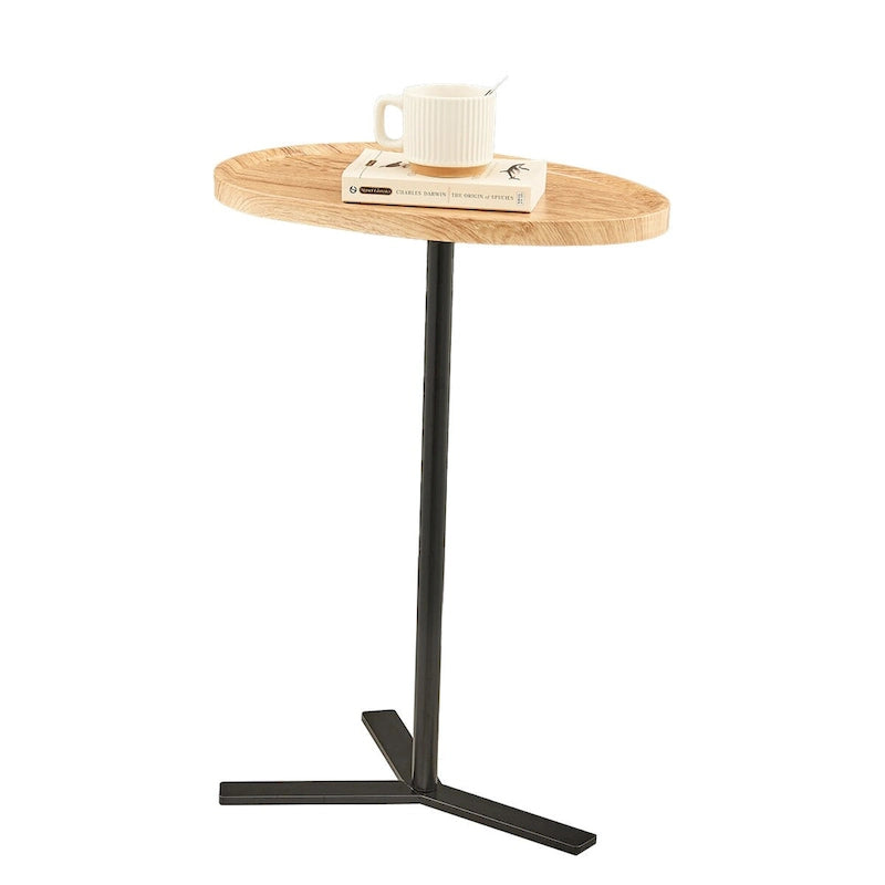 Oval Teardrop Modern Raised Lip Edge Couch-Side Accent C-Table with Crossed Y-Shape Metal Pedestal Leg