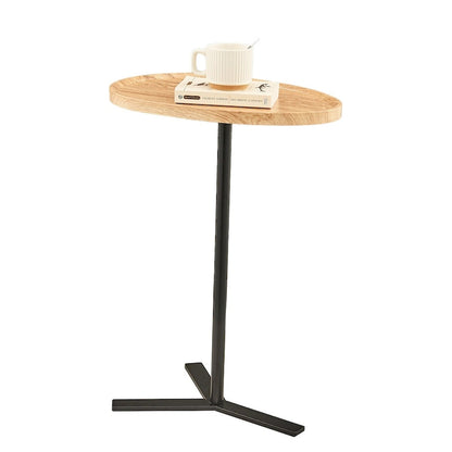 Oval Teardrop Modern Raised Lip Edge Couch-Side Accent C-Table with Crossed Y-Shape Metal Pedestal Leg