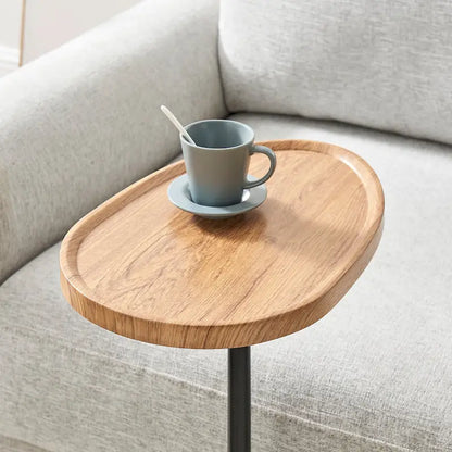 Oval Teardrop Modern Raised Lip Edge Couch-Side Accent C-Table with Crossed Y-Shape Metal Pedestal Leg