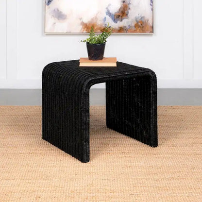 Woods Black Woven Rattan Square End Table