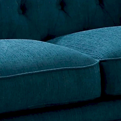 Loveseat with Button Tufted Backrest and Rolled Design Arms, Blue