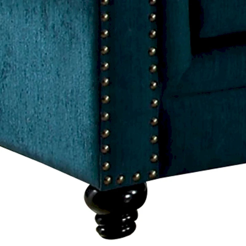 Loveseat with Button Tufted Backrest and Rolled Design Arms, Blue